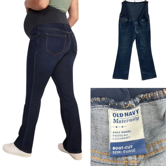 Old Navy Maternity Full Panel Boot Cut Medium Wash Blue Jeans Womens 14 Short - Picture 1 of 10